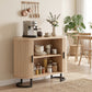 Sideboard Buffet Cabinet with Curved Tambour Doors, Thick Tabletop and Arc Metal Legs Natural Wood
