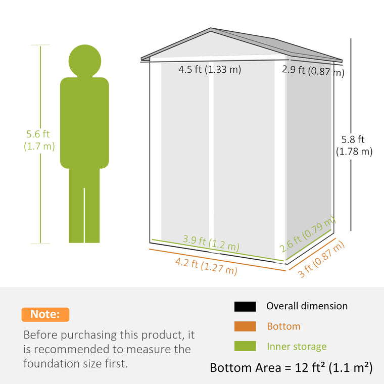 4.4' x 3' Metal Garden Shed with Double Doors