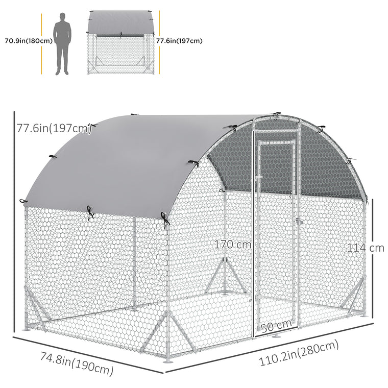9.2' x 6.2' x 6.5' Silver Galvanized Chicken Coop with Cover
