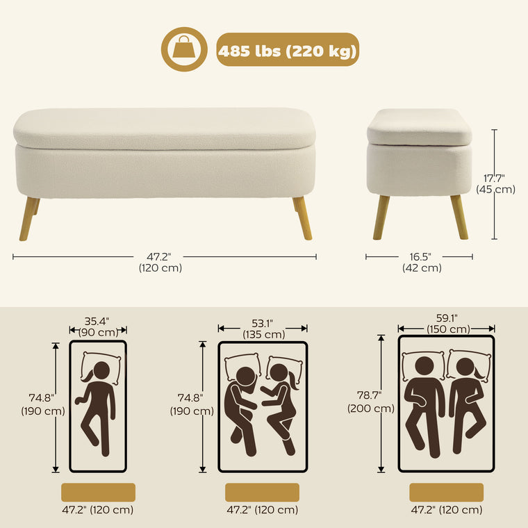 47" Teddy Fleece Storage Ottoman Bench - Beige