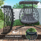 Double Wicker Egg Swing Chair with Canopy, Foldable Hanging Egg Chair with Stand Cushion Headrest, Black