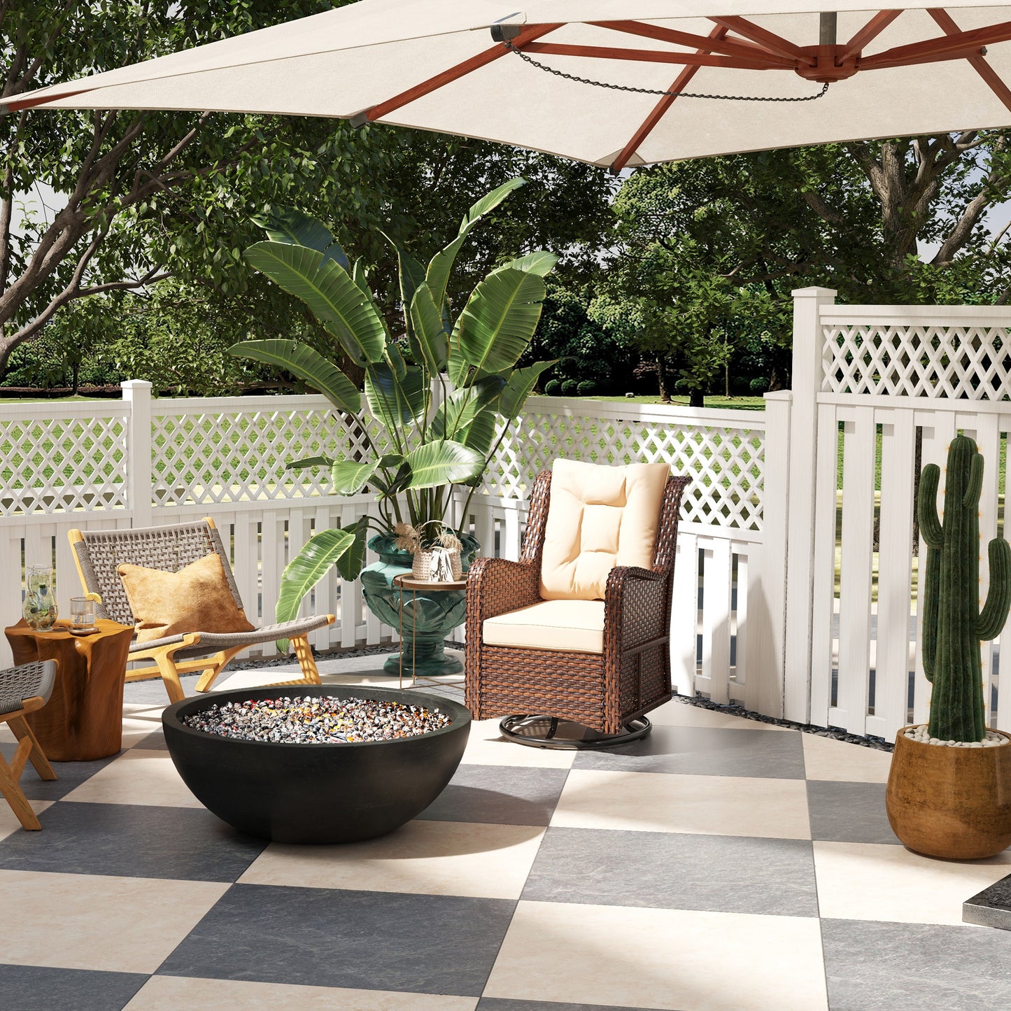 PE Rattan 360° Swivel Patio Chair with Cushion, Dark Grey