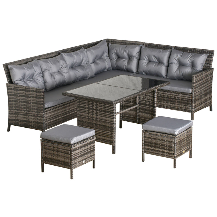 Dark Grey 6-Piece Rattan Sofa Set with Dining Table