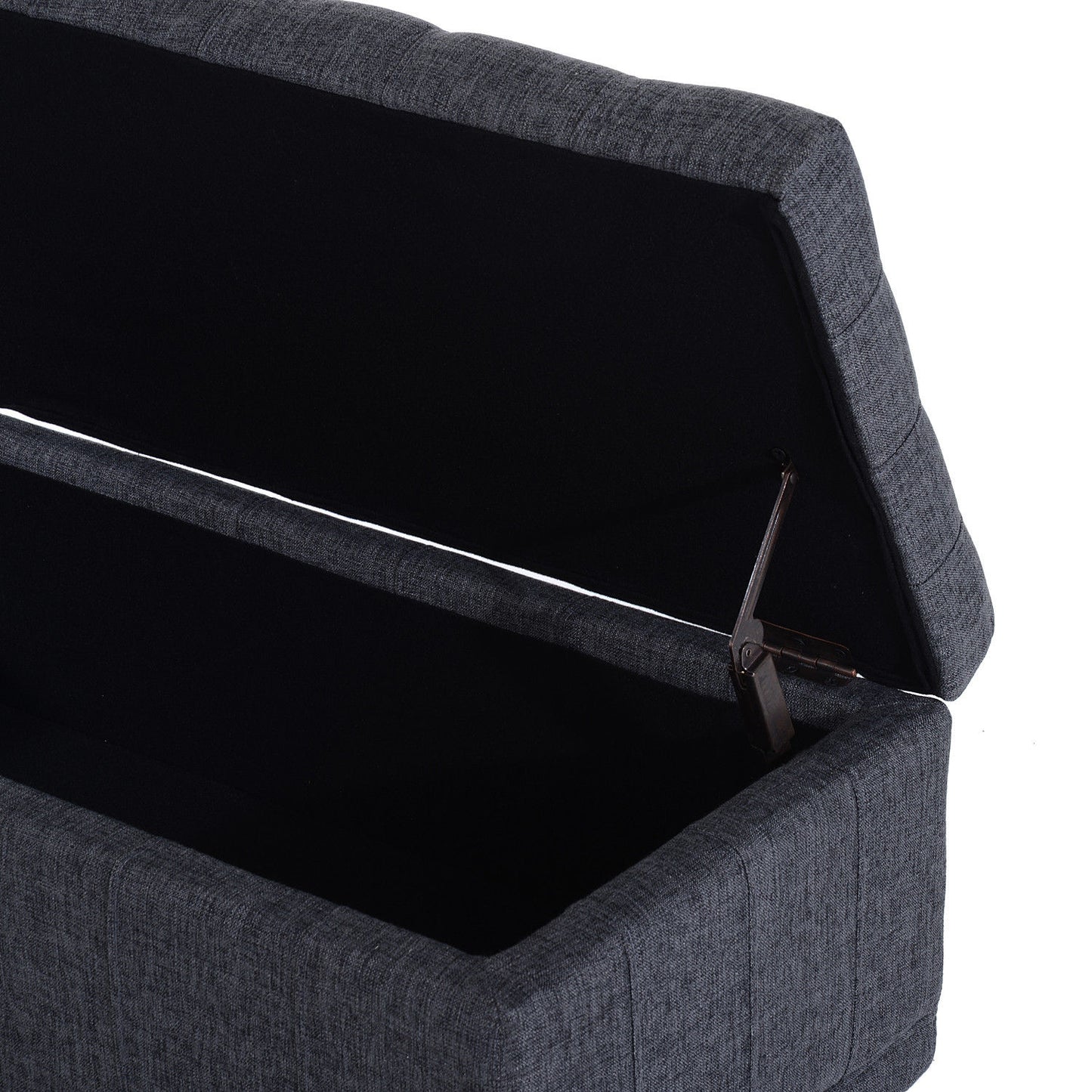 Storage Ottoman, Linen Fabric End of Bed Bench with Soft Close Lid, Button Tufted Storage Bench for Living Room, Entryway or Bedroom, 42" x 17" x 19", Grey