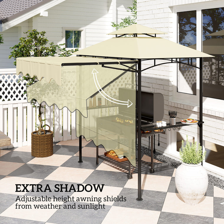 8' x 7.6' Beige Grill Gazebo with Side Awning & Shelves