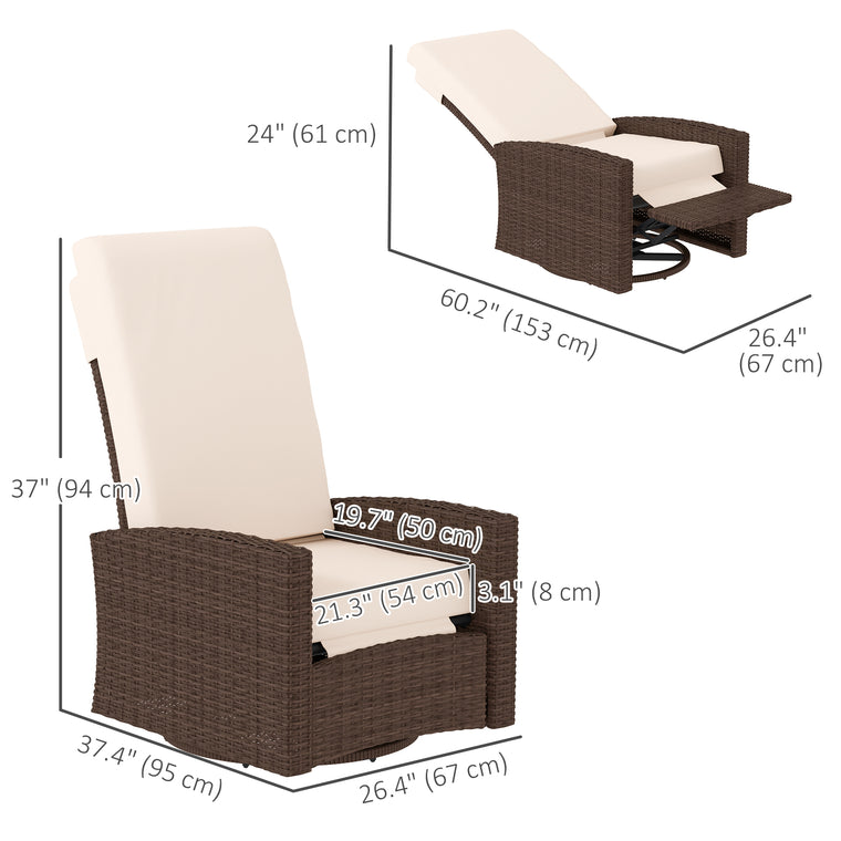 Rattan Wicker Lounge Chair with Footrest & Cushion