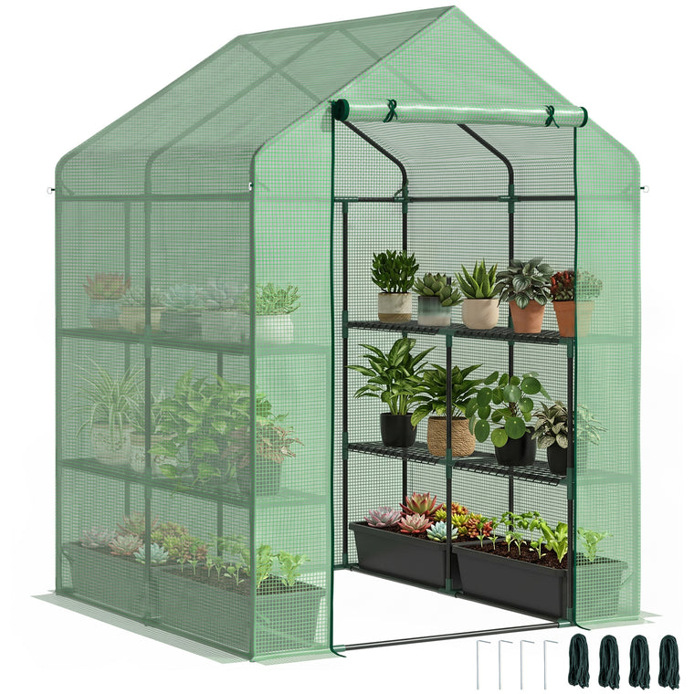 56" x 54" x 74" Green Greenhouse with 8 Shelves & PE Cover