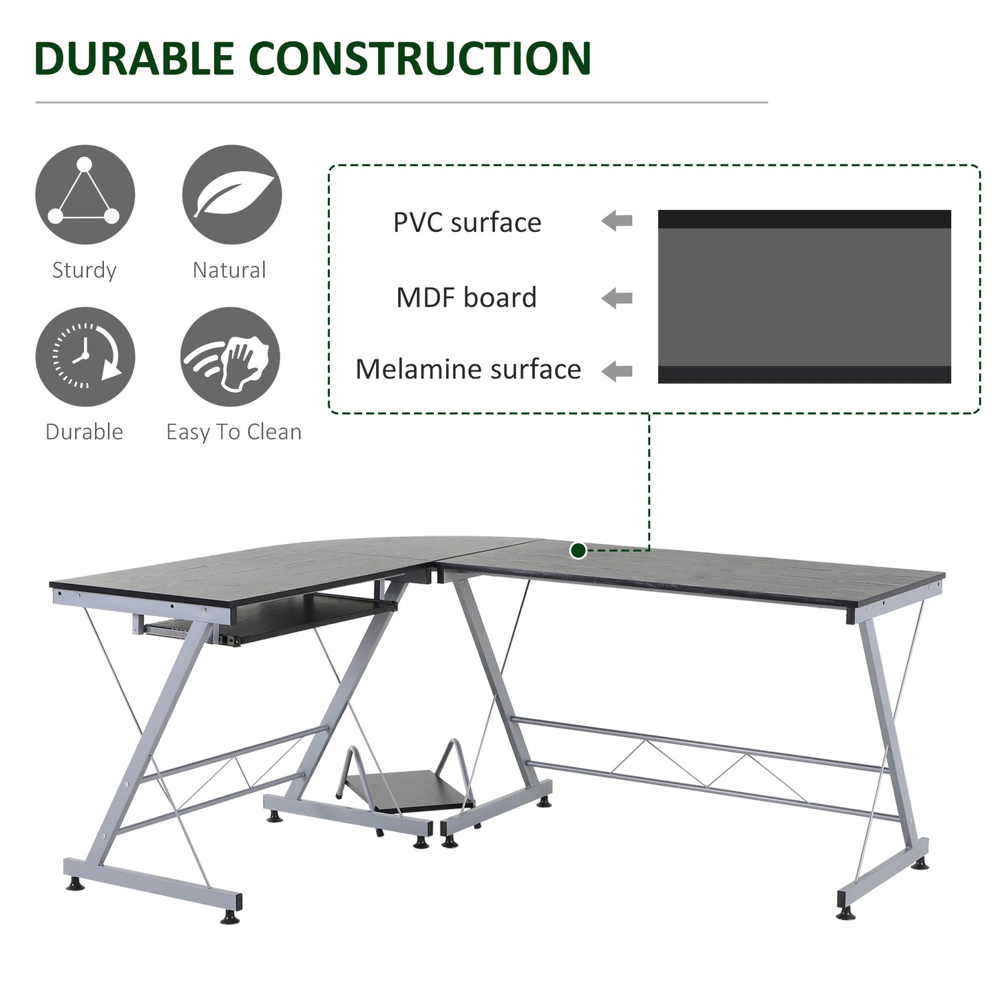 L-Shaped Computer Desk, Corner Table with Keyboard Tray for PC Laptop Desktop, Workstation Stand Home Office Furniture