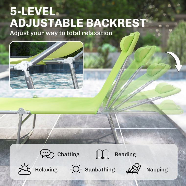 Portable Folding Chaise Lounge with Pillow - Light Green