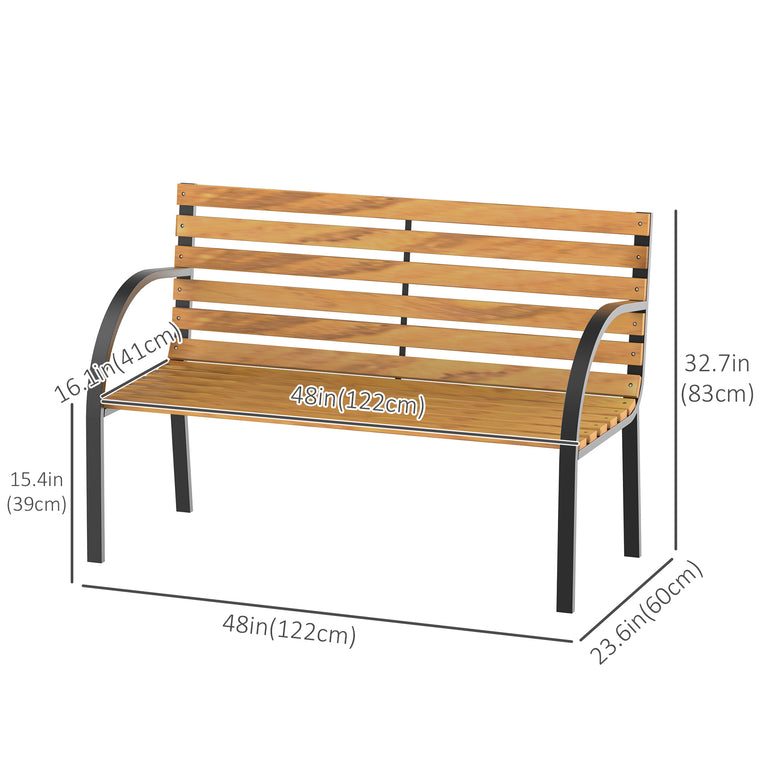 48" Wooden Garden Bench with Steel Frame