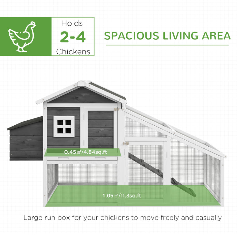 69" Grey Wooden Chicken Coop with Run & Nesting Box