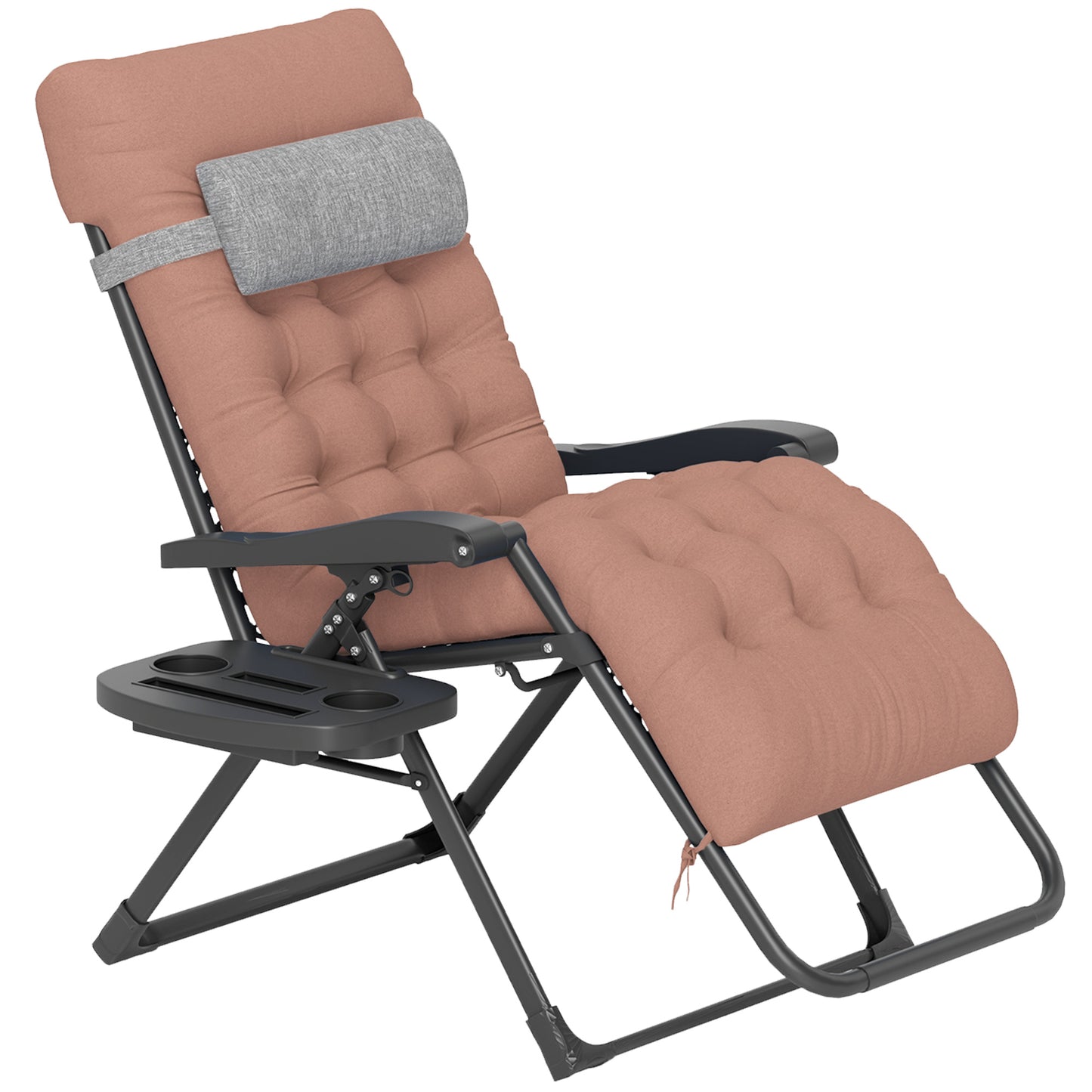 Padded Folding Recliner Chair, Patio Lounger with Cupholder, Adjustable Backrest, Removable Cushion, Navy Blue