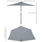 9ft Half Round Patio Umbrella, Outdoor Market Patio Table Umbrella Parasol with Crank Mechanism, 5 Ribs, Grey