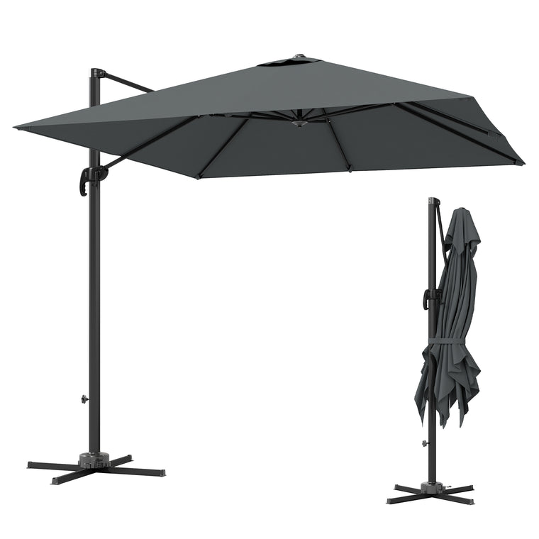 8FT Dark Grey Aluminum Cantilever Umbrella with 360° Rotation