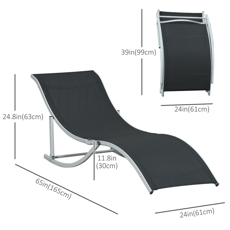 Black S-Shaped Foldable Pool Chaise Lounge, Set of 2