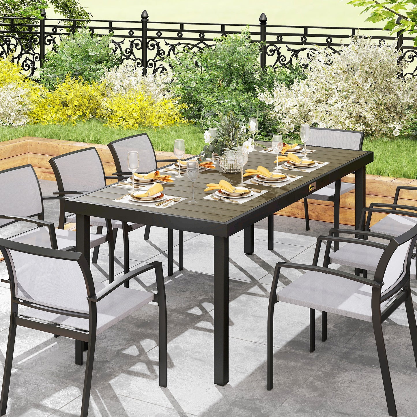 Patio Dining Table for 8, Rectangular Aluminum Outdoor Table for Garden Lawn Backyard, Natural