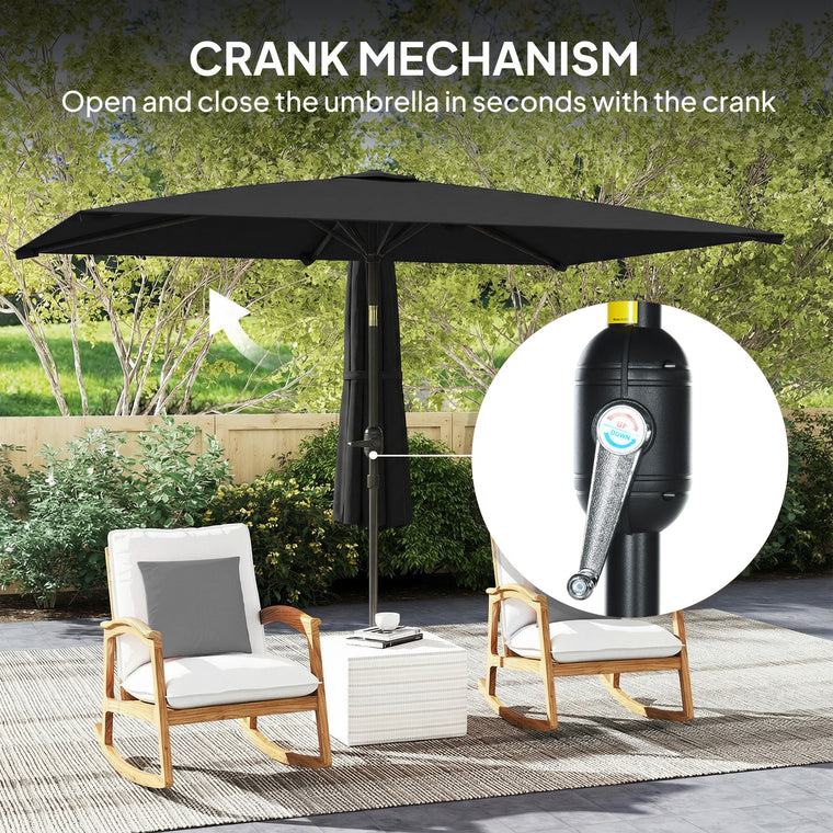 6.4' x 9.7' Black Rectangular Patio Umbrella with Tilt & Crank