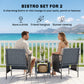 3 Piece Wicker Patio Furniture Set, Outdoor Bistro Set, Side Pockets, Mesh Seat, 2 Tier Glass Table, Cushions, Grey