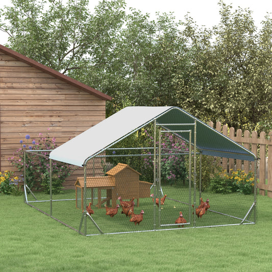 Large Metal Chicken Coop, Hen Run House with Anti-Ultraviolet Cover, Walk-in Poultry Cage for Ducks, Rabbits, Outdoor Backyard Farm, 13.1' x 9.8' x 6.4'