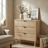 Bedroom Chest of Drawers, 3 Drawer Dresser with Fluted Panels and Solid Wood Legs, Storage Cabinet for Living Room, Oak