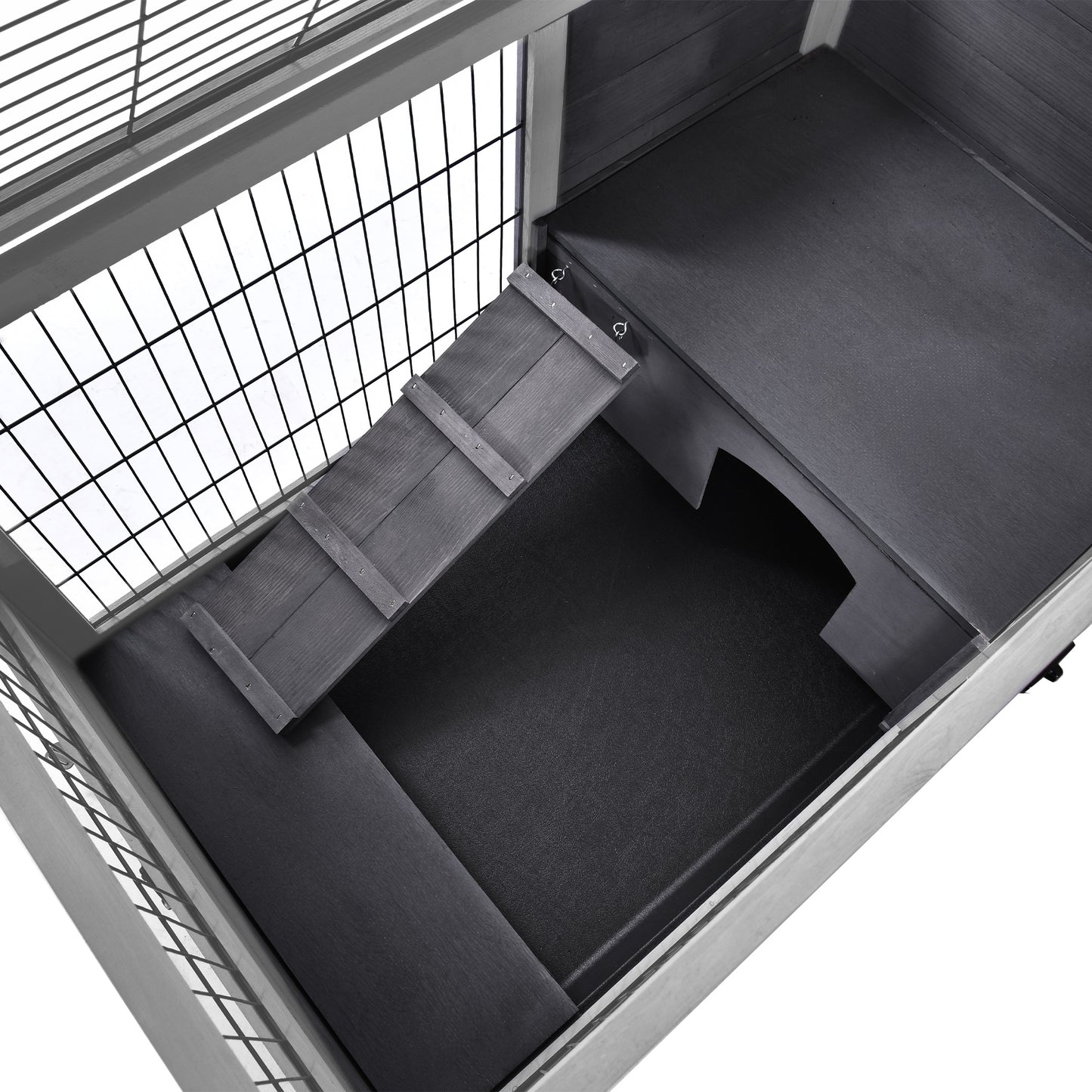 Wooden Indoor Rabbit Hutch Elevated Bunny Cage Habitat with Enclosed Run with Wheels, Suitable for Rabbits and Guinea Pigs, Grey