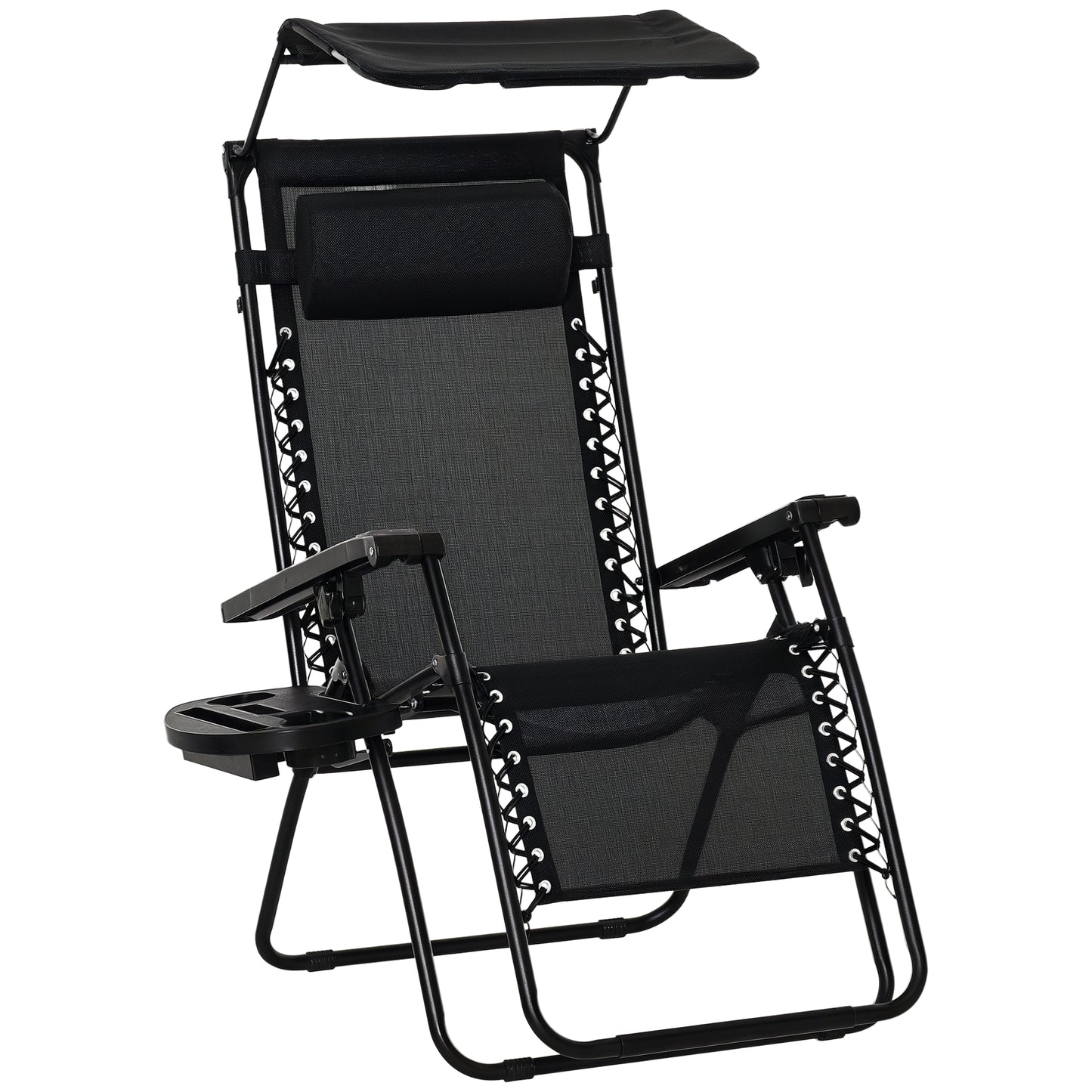 Outdoor Zero Gravity Reclining Lounger Chair with Canopy Shade, Side Tray, Cupholder, Beige