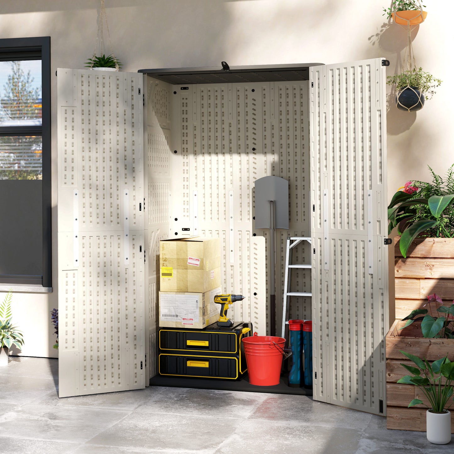368 Gallon Outdoor Storage Cabinet with Openable Top and Lockable Doors for Lawnmower, Trash Can, Patio Accessories