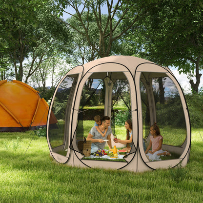 11' x 11.5' Beige Pop-Up Screen Tent Gazebo with 2 Doors