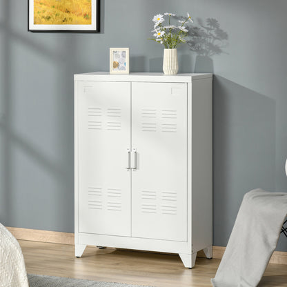Industrial Metal Sideboard with Louvered Doors - White