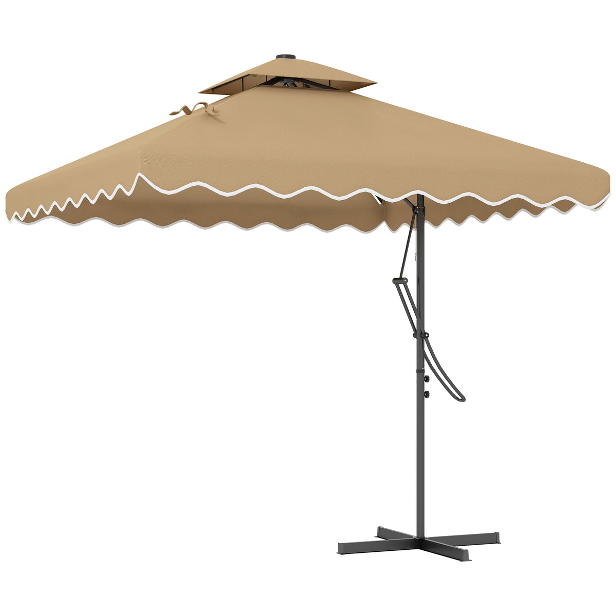 8' x 8' Khaki Double-Top Offset Parasol with Solar LEDs