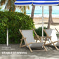 5.7' Beach Umbrella for Travel with Tilt, Adjustable Height, 2 Cup Holders, Hook, Vent, Ruffles, Blue and White