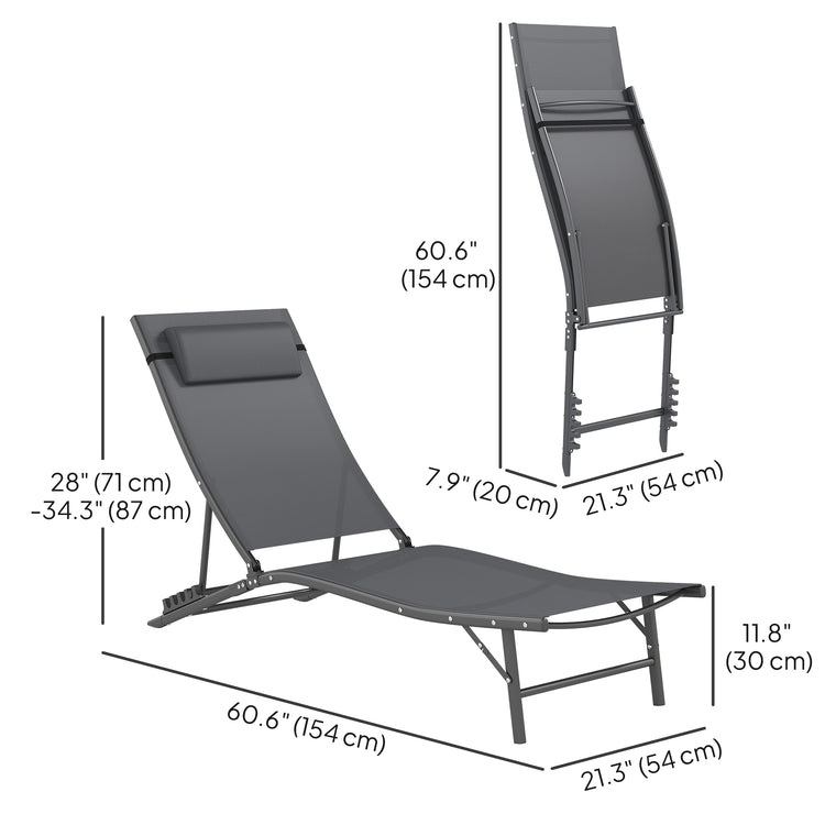 Folding Chaise Lounge with Mesh Seat, Set of 2