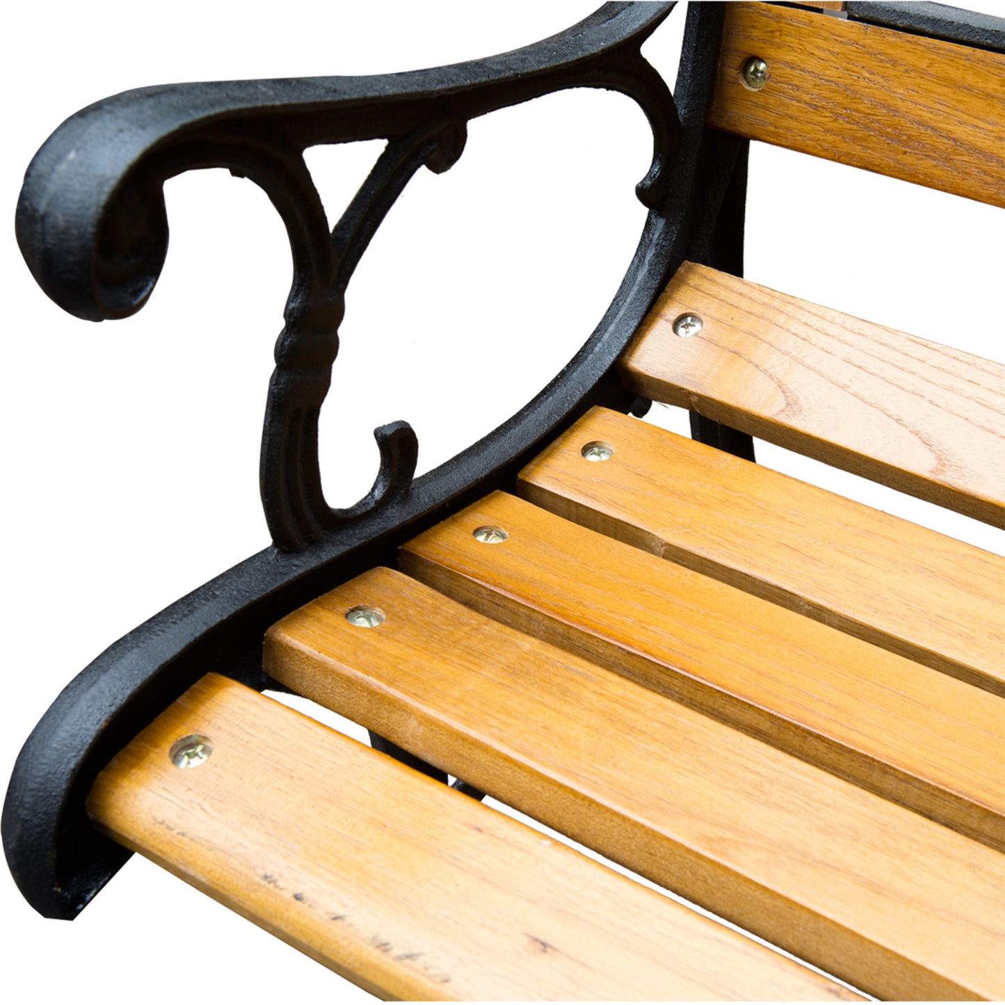 50" 2-Seater Garden Bench Chair, Loveseat for Yard, Lawn, Porch, Patio, Cast Iron/ Wooded, Natural