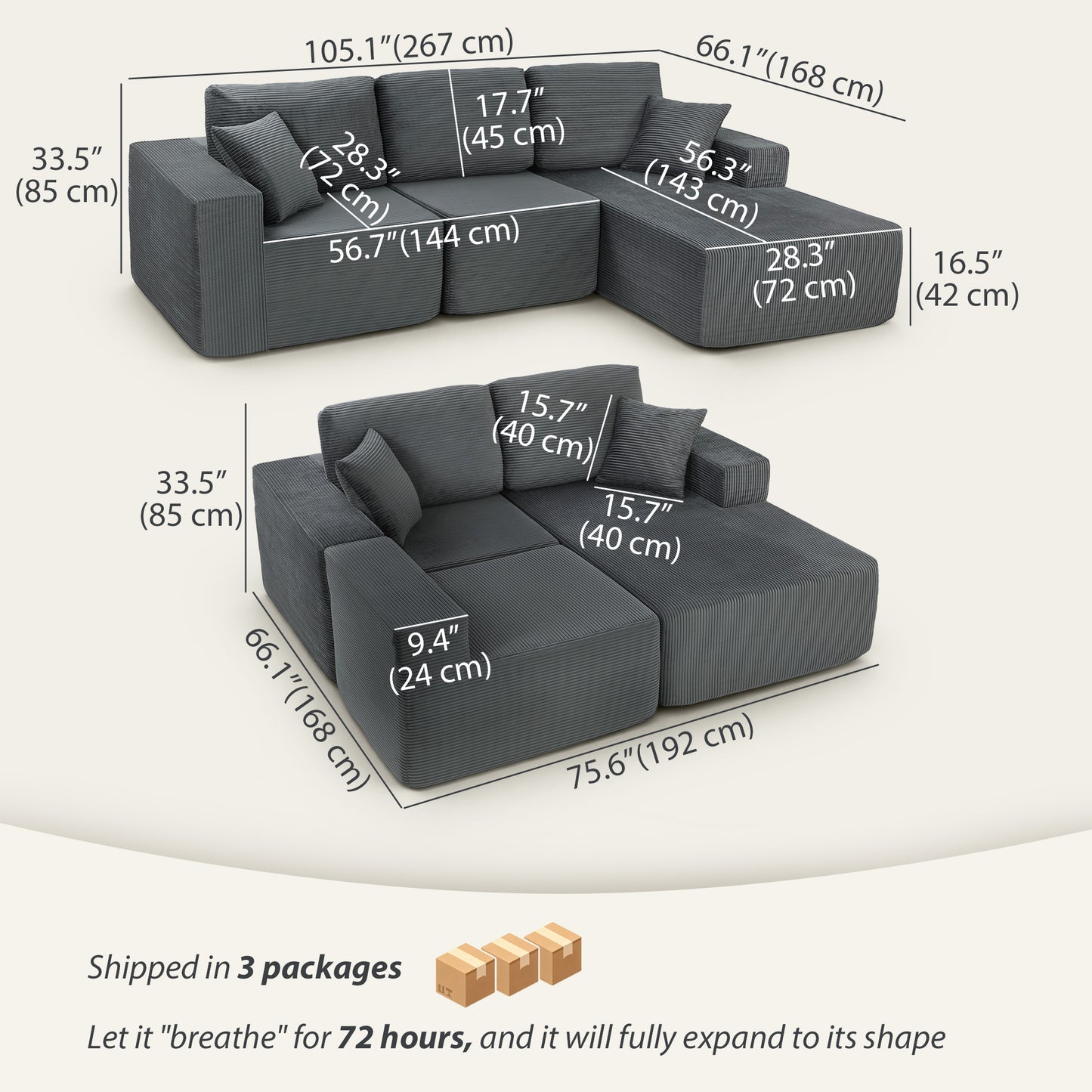 2-in-1 Modular L-Shape Sectional Sofa Bed - Dark Grey