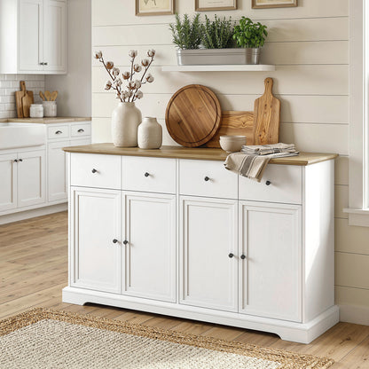 55" Farmhouse Sideboard Cabinet with Soft-Close Doors - White