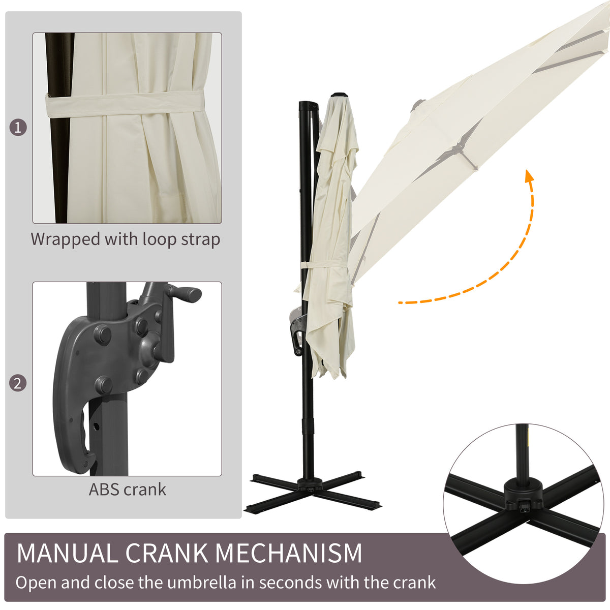 8' x 8' Cream White Offset Cantilever Umbrella with Cross Base