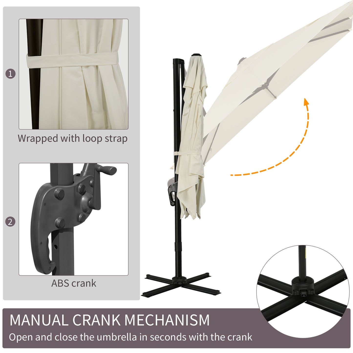 8' x 8' Cream White Offset Cantilever Umbrella with Cross Base