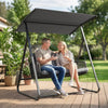 2-Person Outdoor Patio Porch Swing with Adjustable Canopy, Rattan Hanging Swing Bench with Soft Cushions