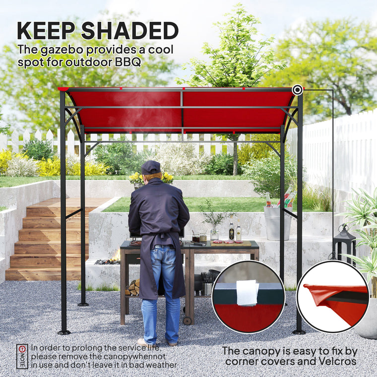 7' x 5' Wine Red Steel BBQ Grill Gazebo with Hooks