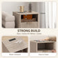 Nightstands Set of 2, Modern Bedside Tables with Charging Station, 2 Drawers and Open Shelf, Grey