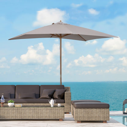 7' x 10' Grey Wooden Patio Umbrella with Bamboo Ribs