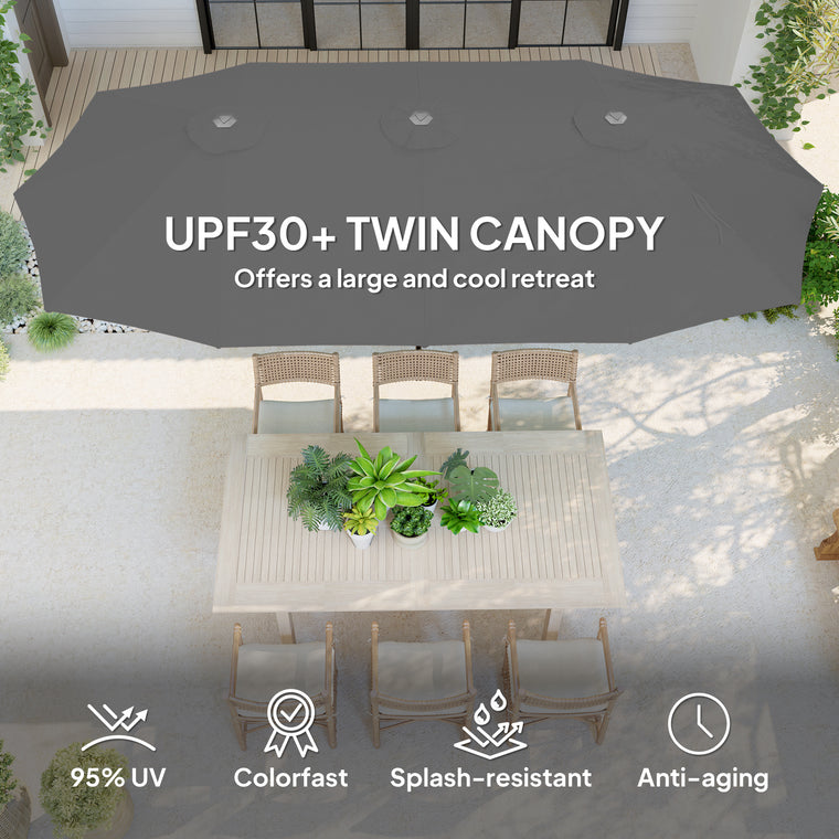 13ft Light Grey Double-Sided Patio Umbrella with Crank