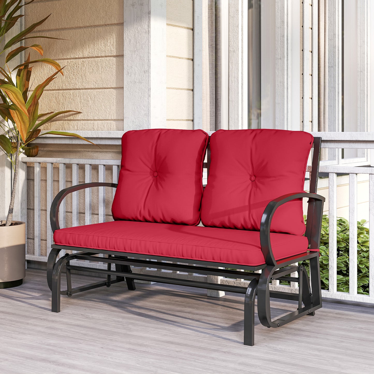 2-Person Outdoor Glider Chair, Patio Double Rocking Loveseat with Steel Frame and Cushions for Backyard, Garden and Porch, Red