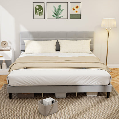 King Platform Bed Frame with Upholstered Headboard