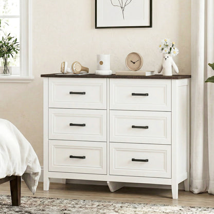 Wide 6-Drawer Bedroom Dresser - White