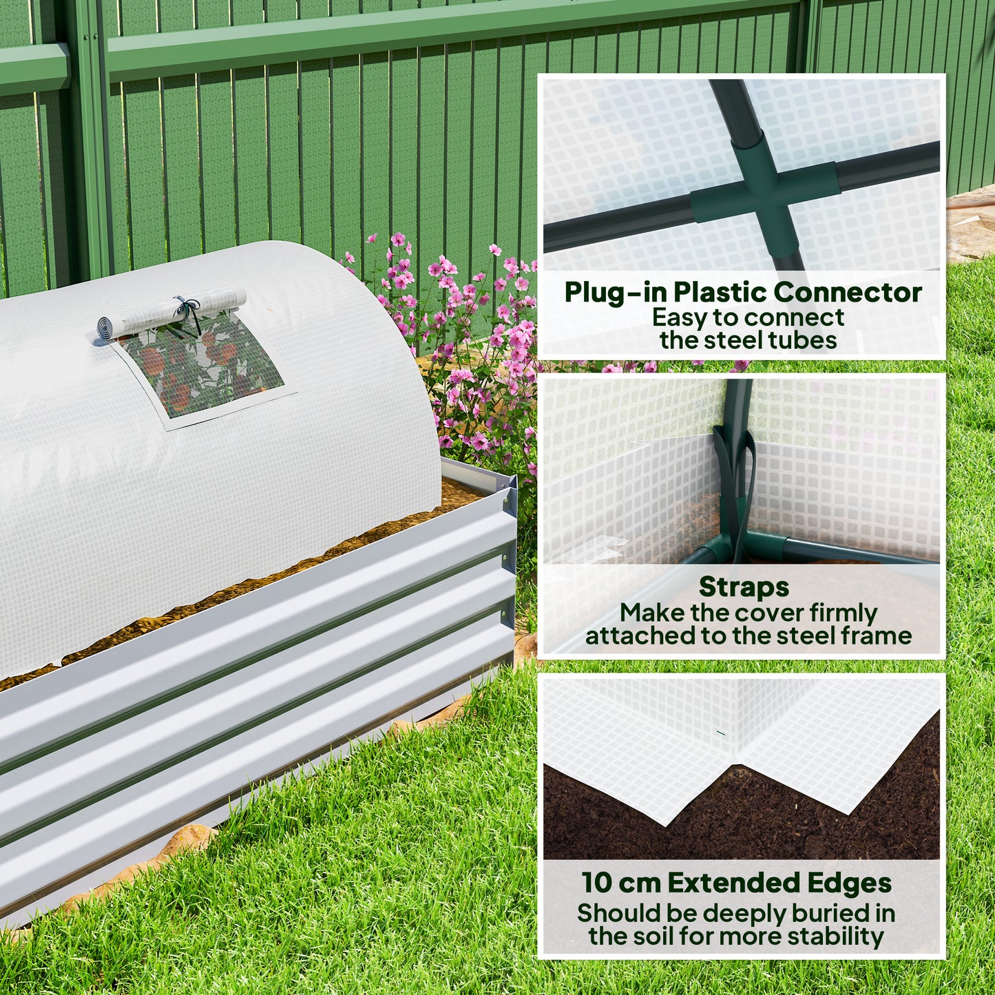 Portable Mini Greenhouse, Tunnel Growing Tent with 5 Mesh Windows and Steel Frame