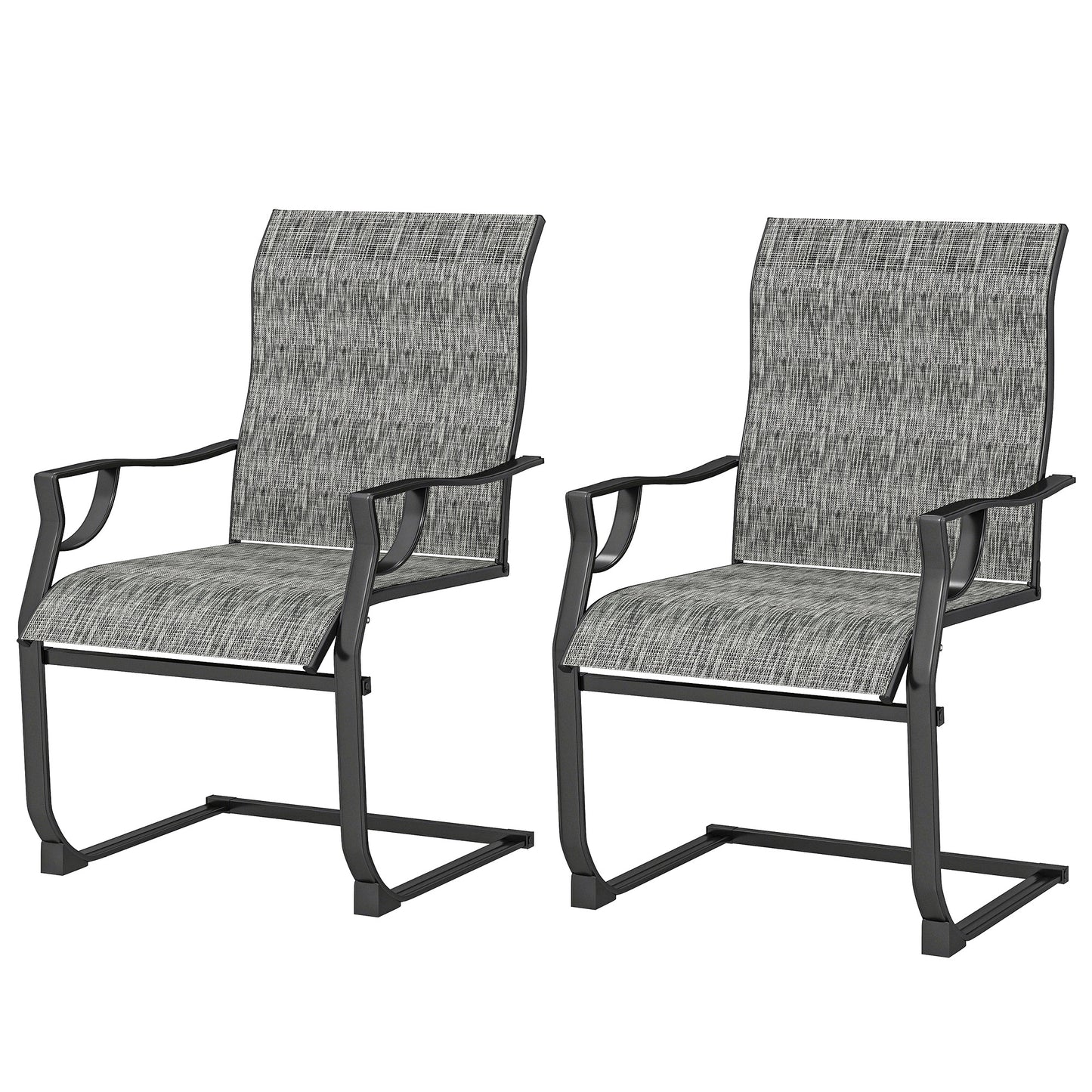 C Spring Motion Patio Chairs Set of 2 with Curved High Backrest, Armrest, All Weather Breathable Fabric, Metal Frame