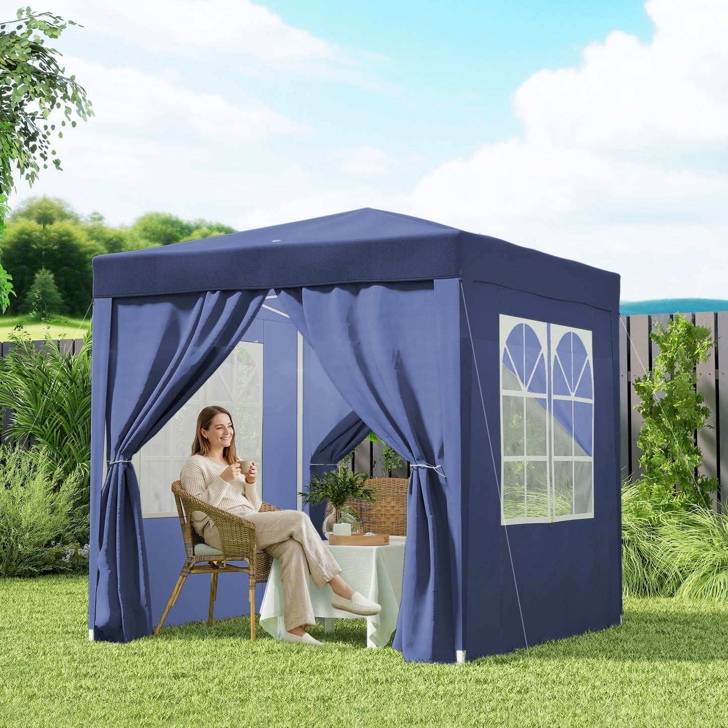 6.6'x6.6' Pop Up Canopy Tent with Sidewalls, Instant Sun Shelter Camping Gazebo with Carry Bag, Blue