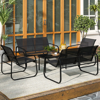 4-Piece Conversation Set with 2 Loveseats and Glass Table
