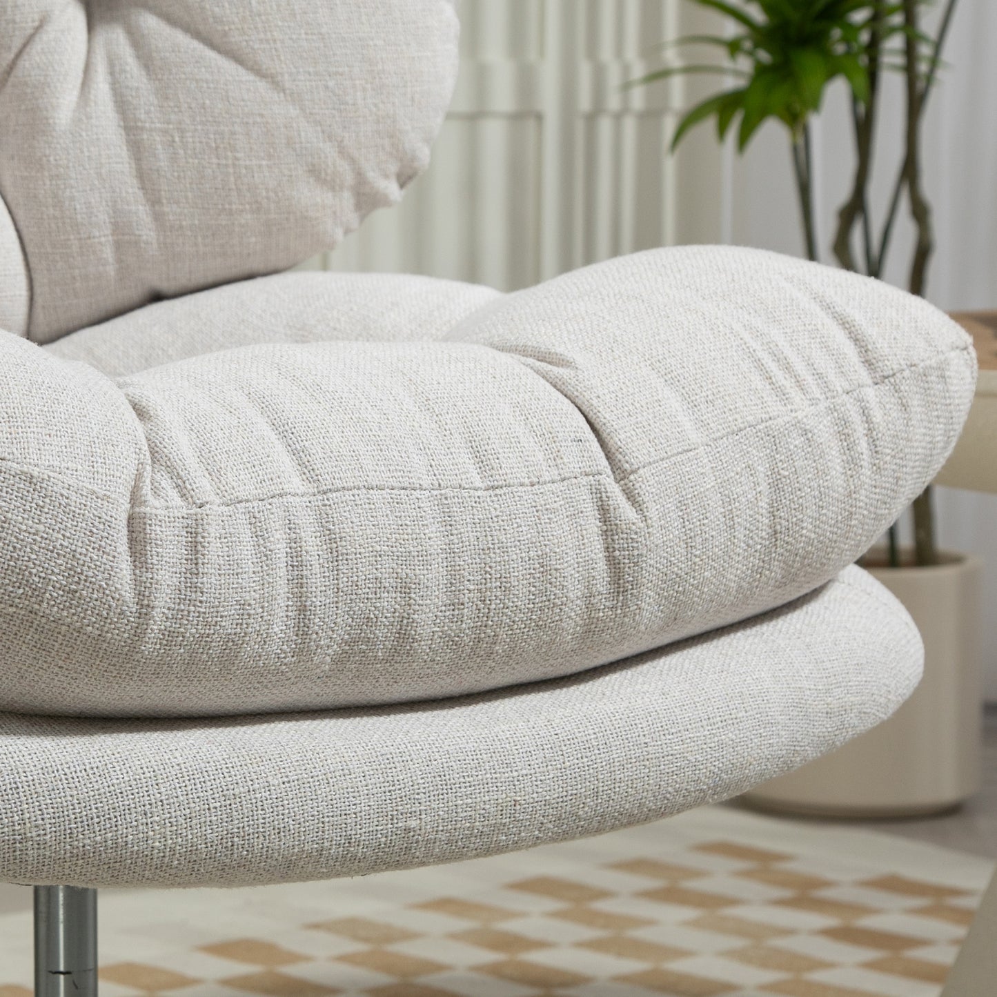 Computer Desk Chair, Armless Office Chair with Wide Padded Seat and Adjustable Height, Cream White
